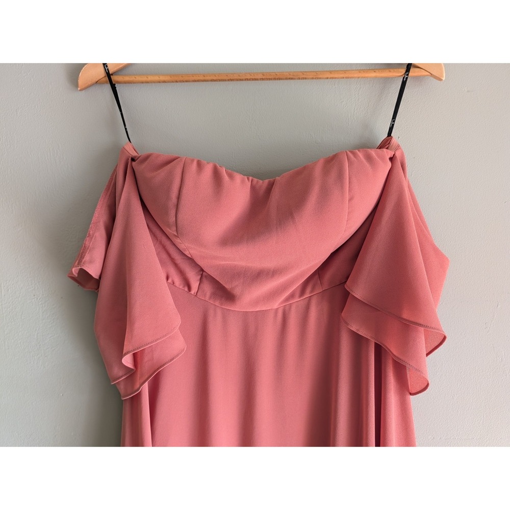 Lulus Abbington Gown Off Shoulder Flutter Sleeve Dusty Rose Chiffon Bridesmaid - Picture 8 of 16